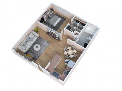Floor plan for 1 bed, 1 bath, 625 sqft